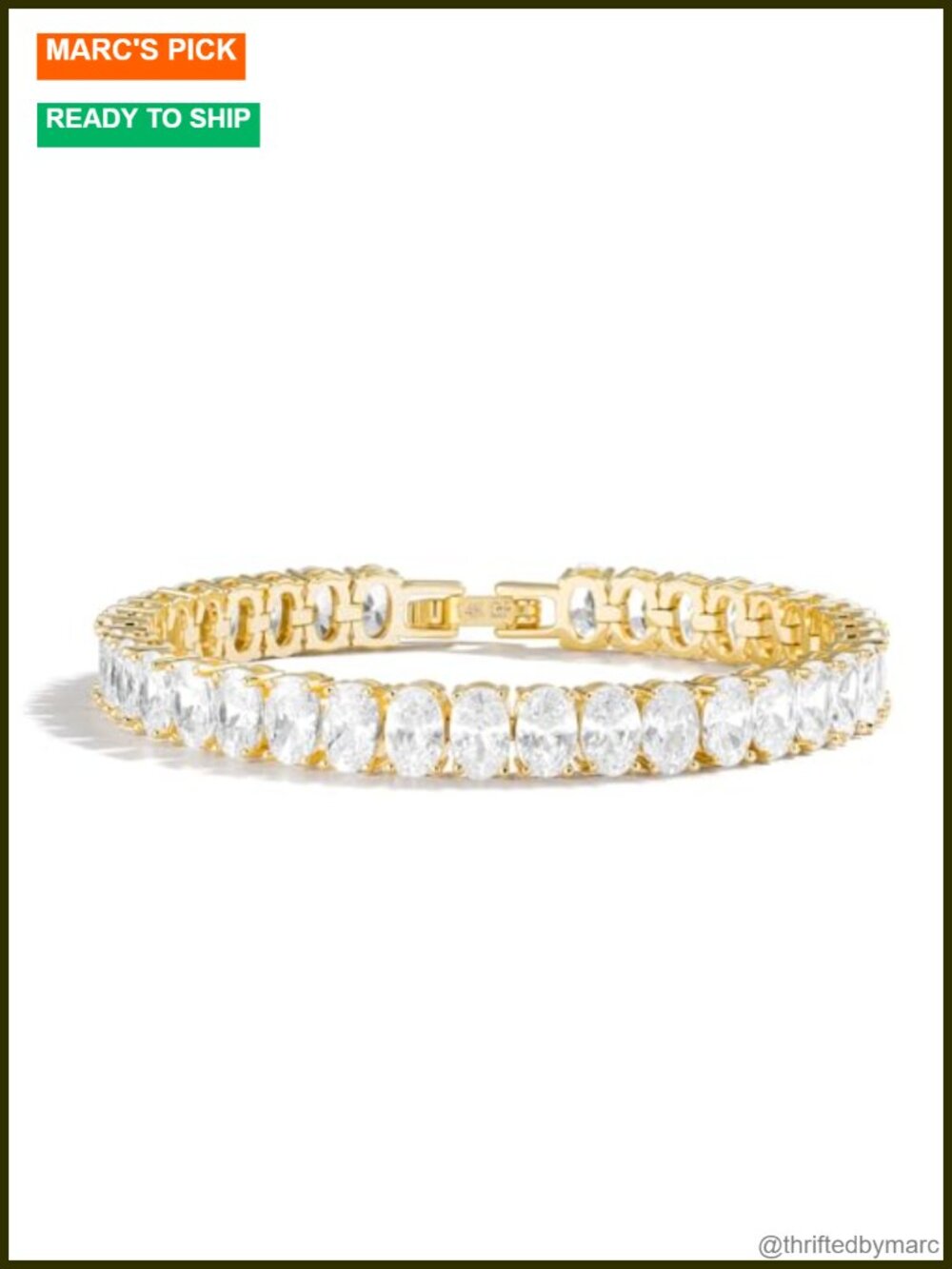 14K Gold Filled Tennis Bracelet Oval Zircon 6.5in Women's Dainty Jewelry